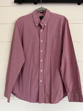 J. Crew Men's Long-Sleeve Button-Down Shirt in Red Checkered Print